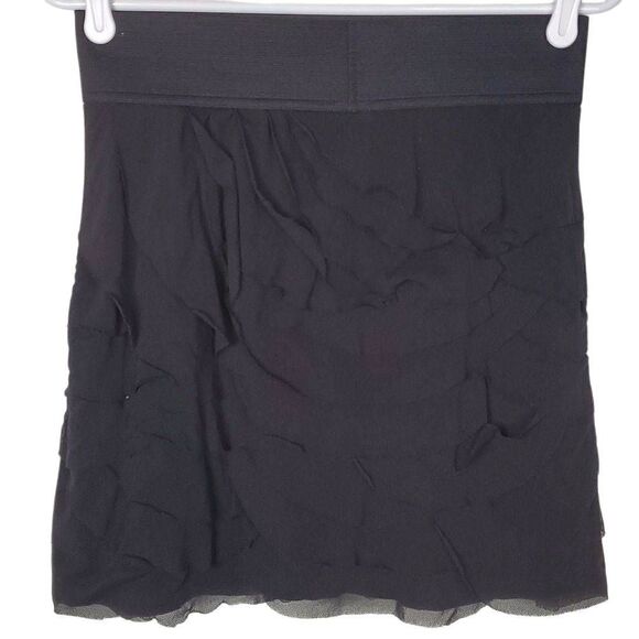 Express Black Tier Mesh Mini Skirt Bandage Waist Scalloped Size Small - Picture 3 of 10